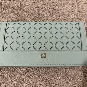 Kate Spade Blue Quilted Wallet with Gold Clasp